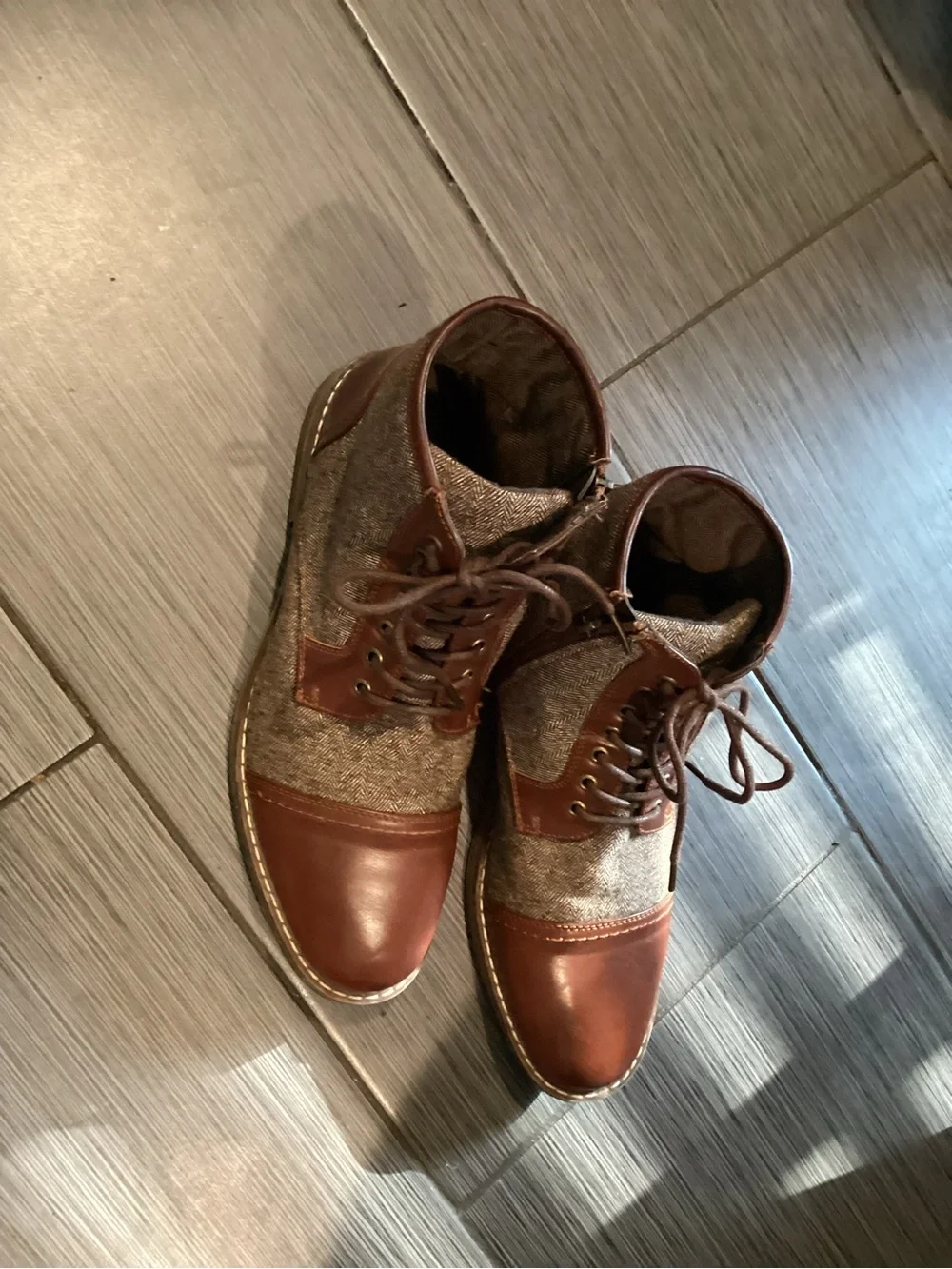 Aston Hayes Men's Two-Tone Brown Leather & Gray Tweed Chukka Boots